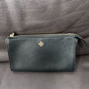 Tory Burch Black Leather Clutch with Gold Accent